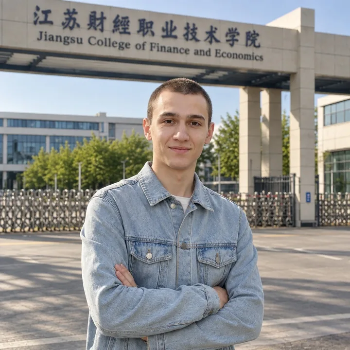 Дмитрий Ф. на кампусе вуза Цзянсуский финансово-экономический профессионально-технический институт
